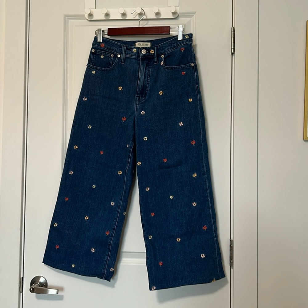 Madewell Confetti Floral Embroidered Wide Leg Jeans (Hemmed)